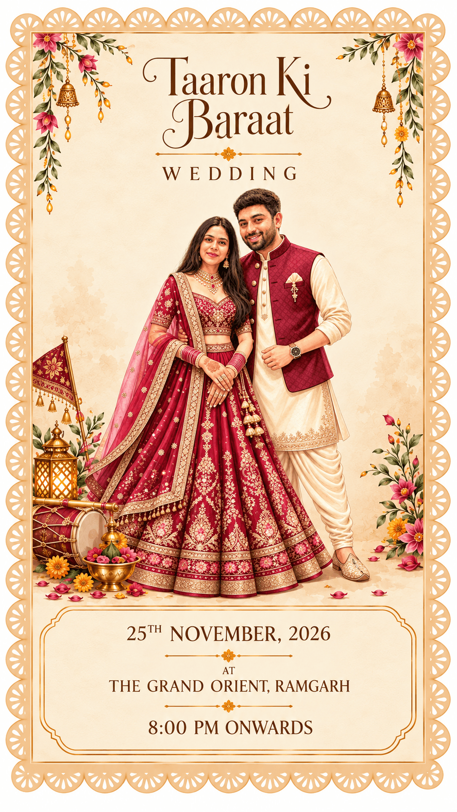Taaron Ki Baraat — Wedding, 25th November 2026 at The Grand Orient, Ramgarh, 8:00 PM onwards